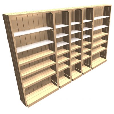 Wooden Wall Shop Shelving unit for Garden Centres, Gift Shop, Farm Shop. Modular rustic shopfitting system, shop refits