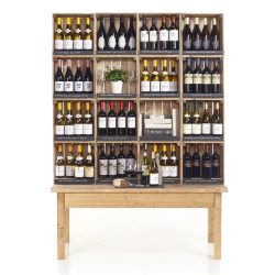 Wine-shop-shelving-feature, restaurant, display table, modular crate shelving