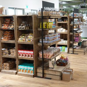 Foodhall wooden shelving central gondola
