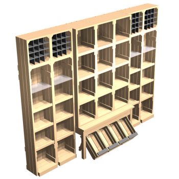 Wine shop shelving display, fine wine cabinet feature, wooden crates for bottles