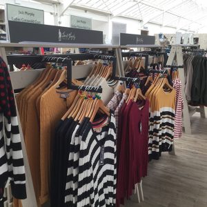 Wooden fashion retail display, Garden Centre Clothing Department, Rustic clothes retail free standing unit