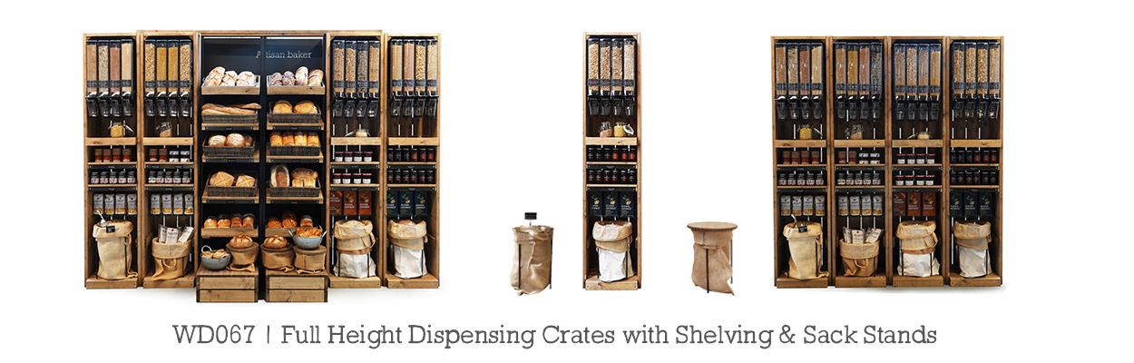 wd067-Full-Height-Dispensing-crates-with-shelves-and-sack-stands
