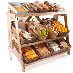 Multi-tier-stand-with-wicker-and-sacks-bakery-displays
