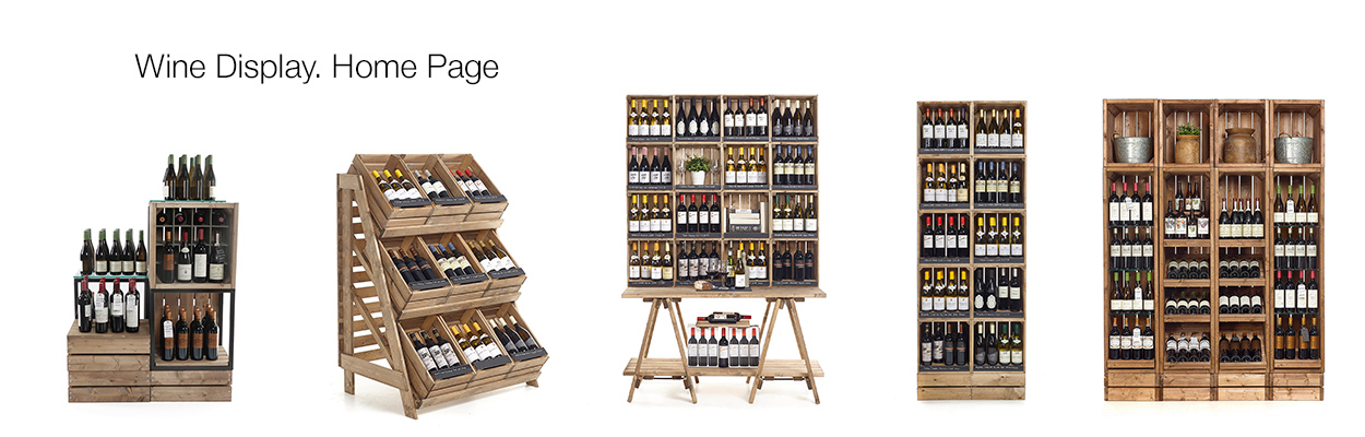 Wooden, Rustic, Natural Display. Wine shop Fit out. Wine and Beer Retail. Modular Display. Free Standing Display