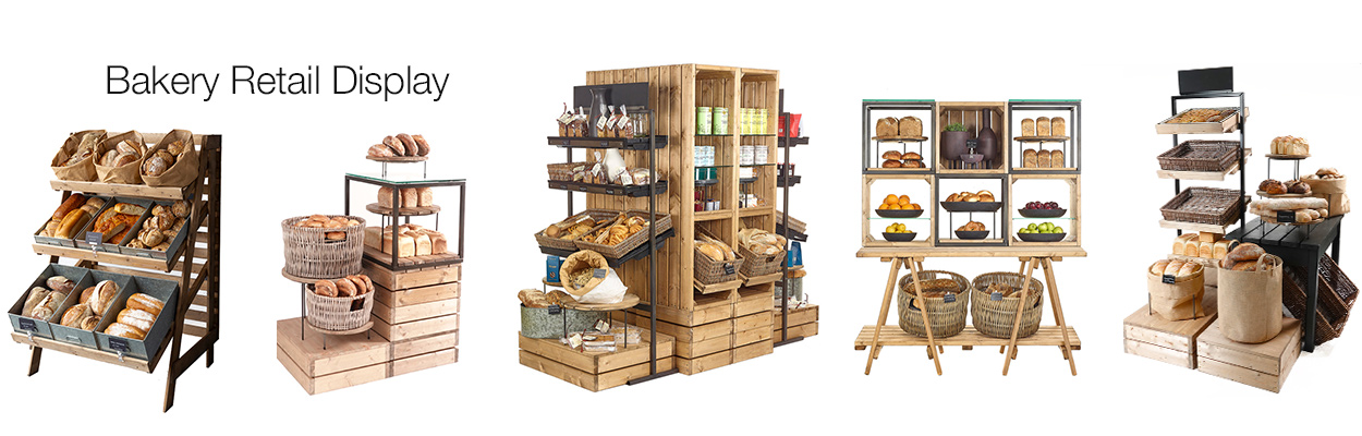 Wooden, Rustic, Natural Display. Shop Fit out, Bread Display, Bakery Display, Retail Display, Central Display, Free standing display.