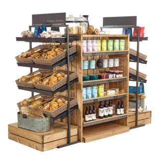 Wooden, Rustic, Natural, Fit out, Retail, Central Display, Gondolas, Supermarket, Food Hall, Farm Shop, free standing,
