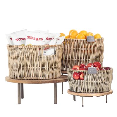retail wicker basket display, retail shop, fruit & veg, farm shop, in-store fittings