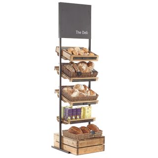 Tall-560-Tallboy-Bakery-wicker, wooden shelving unit, rustic supermarket displays
