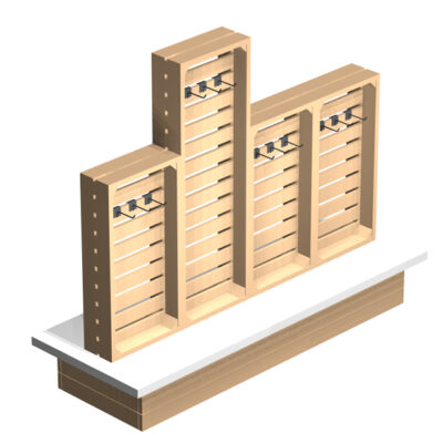 Checkout Line display system, wooden slatwall