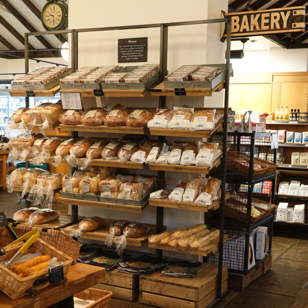 Bakery display stands. Metal framed with wooden shelves