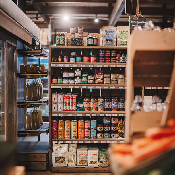 Wooden-grocery-shelving-units